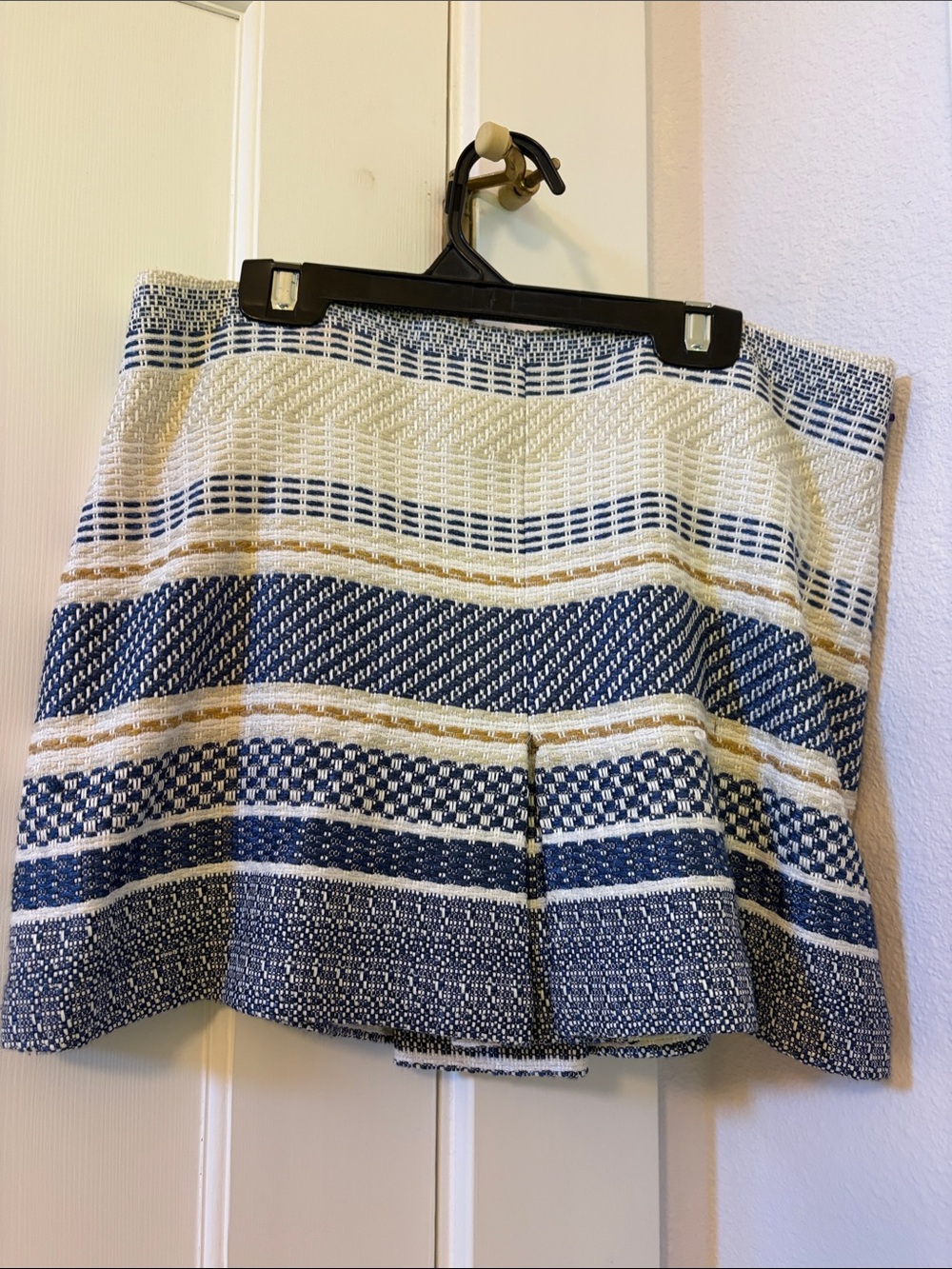 Cartonnier Navy, Cream and Tan Striped Woven Mini Skirt